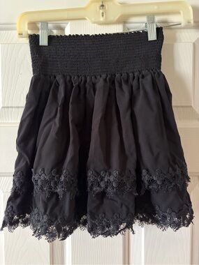 Peixoto Black Lace-Trim Smocked Mini Skirt